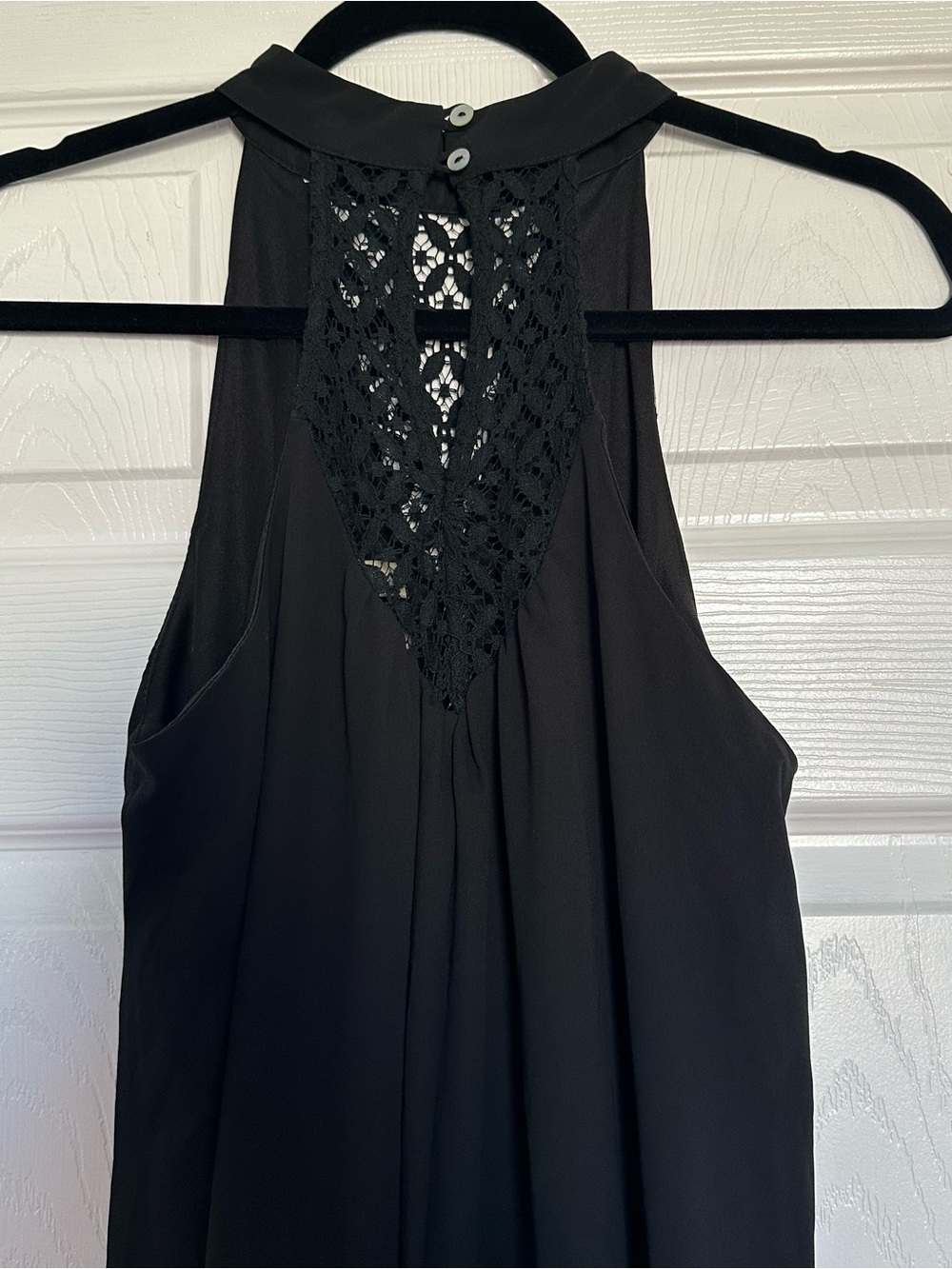Francesca's Collections Black Halter Mini Dress with Lace Back